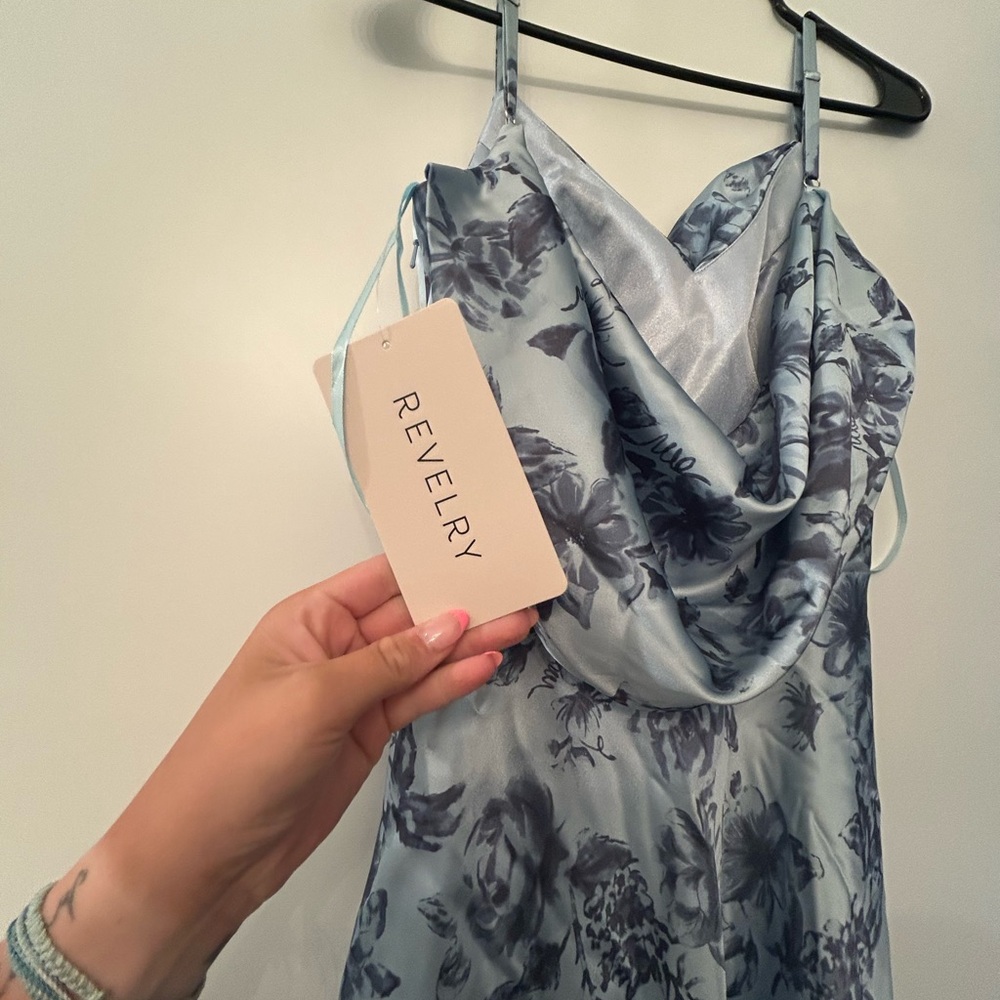 Zara Blue Floral Satin Dress